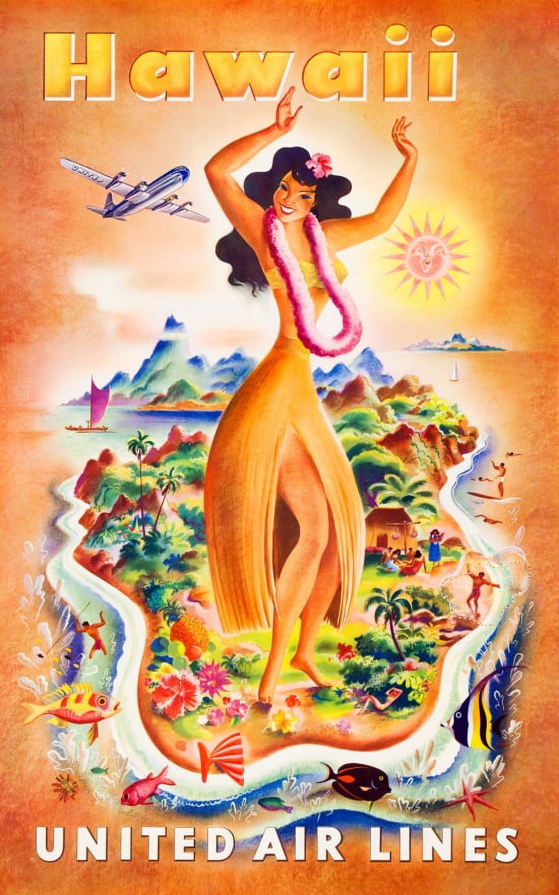 Orange Hawaii Travel United Air Lines Canvas Art - (24 x 36)