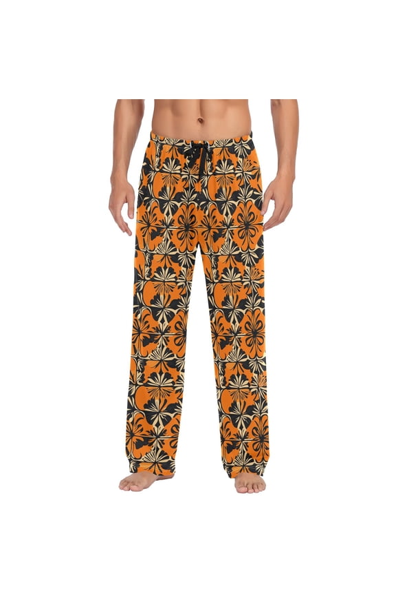 Orange Hawaiian Style Patterns Mens Pajama Pant Sleep and Lounge Bottons with Pockets