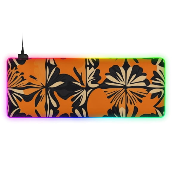 Orange Hawaiian Style Patterns RGB Gaming Mouse Pad Large Keyboard Mat Rubber Base 13 Light Modes