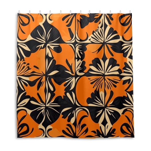 Orange Hawaiian Style Patterns Shower Curtain Liner 66x72 Inch Waterproof Shower Curtains Decorative Bathroom with 12 Pack Hooks