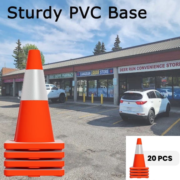 Orange Hazard Cone, 20 Pack Set, Durable PVC Build, Reflective Road Cone, Warning Traffic Cone, Parking Lot Setup, Construction Zone, Athletics Practice