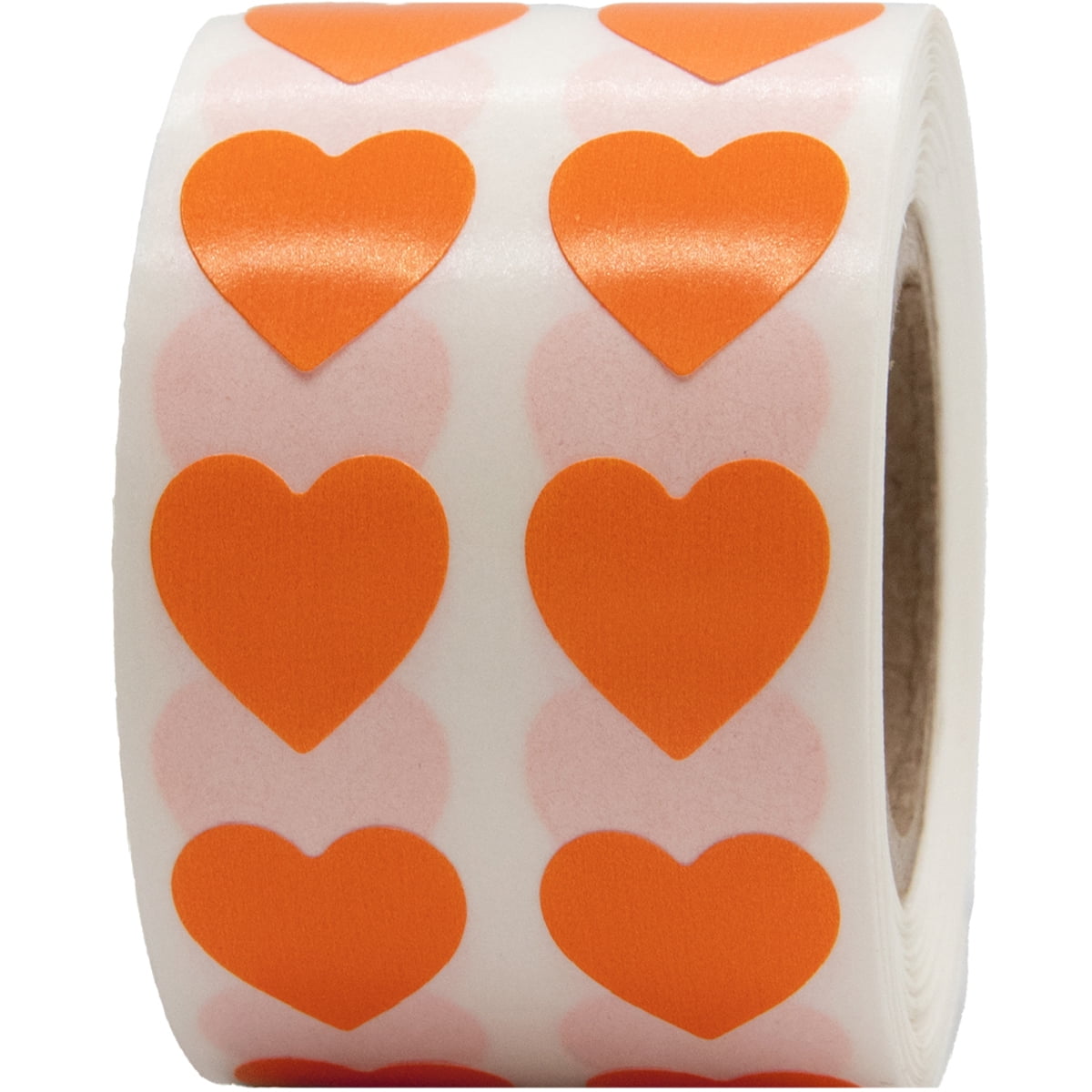 Orange Heart Stickers, 0.5 Inch Wide, 1000 Labels on a Roll 