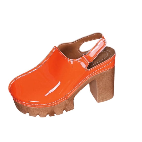 Orange Heeled Sandals For Ladies Slip On Casual With Closed Toe Design Thick Heel And Thick Sole For Summer Outings And Casual Wear Size 42