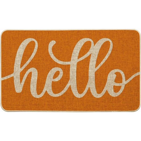 Orange Hello Fall Doormat, Autumn Home Decor Low-Profile Switch Rug Door Mat Floor Mat for Indoor Outdoor 17x29 Inch