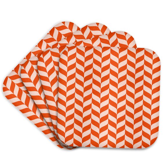 3drose, Orange Herringbone Pattern, Set of 4 Coasters - Soft