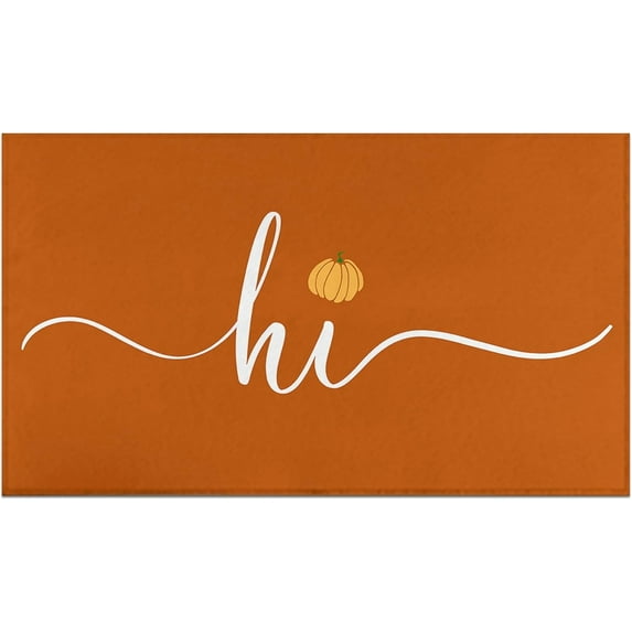 Orange Hi Fall Door Mat Outdoor for Front Door, Fall Decorations for Home Non-Slip Washable Pumpkin Autumn Doormat Entrance Rug for Indoor Outdoor Decor (Hi 1, 17"x30")