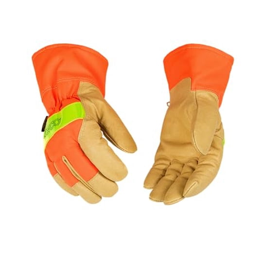 Orange Hi-Vis Lined Pigskin Leather Work Gloves (Style No. 1938)$$Tools & Hardware Other