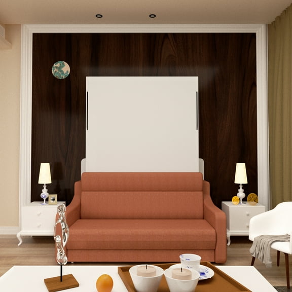 Orange Hidden Bed With Functionality - Design, Easy Installation, No Wall Bolts Needed Space Saving And Gas Rods Design For Bedroom Guestroom