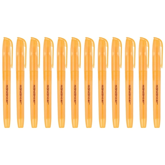 Orange Highlighter, 12 Pack High Lighters No Bleeds Highliters Pens Neon Clear View Bright Quick Dry Pocket Marker Pen Sticks Chisel Tip Cute for Books Office Adults, Transparent