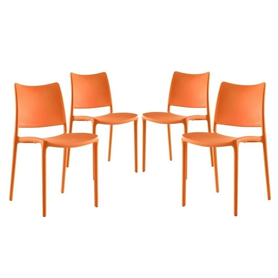 Modway Hipster Polypropylene Plastic Dining Side Chair in Orange (Set of 4)