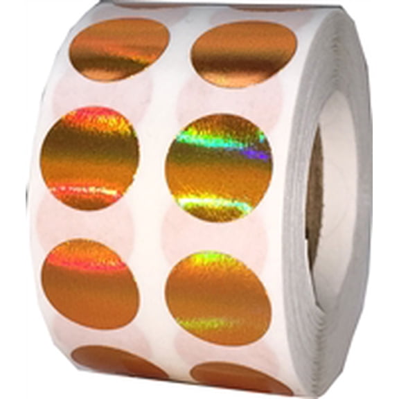 Orange Holographic Circle Dot Stickers, 0.5 Inch Round, 1000 Labels on a Roll