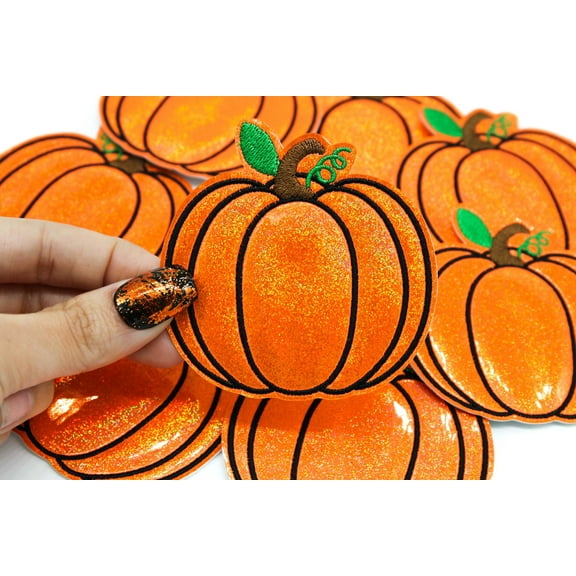 Orange Holographic Pumpkin Embroidered Iron on Patch