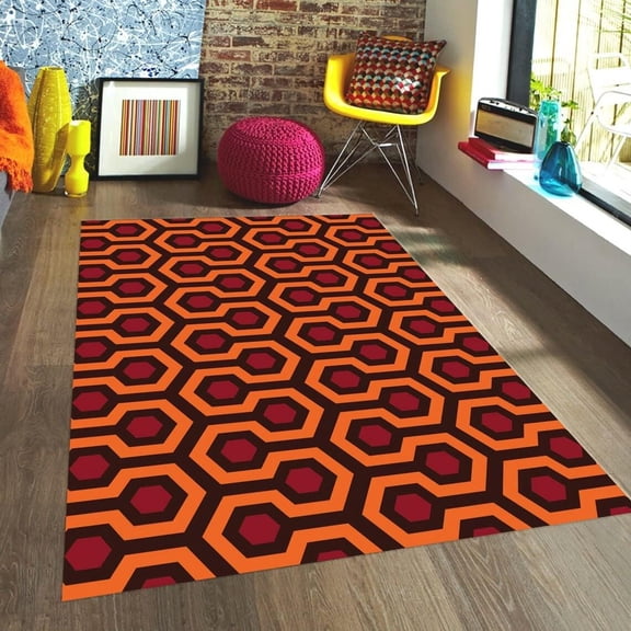 Orange Honeycomb The Shining Overlook Hotel Area Rug, Geometry Decorative Carpet, Easy Clean with Anti-Slip Backing for Bedroom Living Room Dining Room Office 3ftx4ft