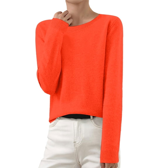 Orange Hoodies for Women Light Sweaters for Women Long Sleeve Crew Neck Lightweight Soft Knitted Pullover Knitted Blouse Women Fall Clothes