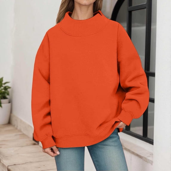 Orange Hoodies for Women Mock Neck Sweatshirt Women Fall Fashion Oversized Turtleneck Pullover Fleece Long Sleeve Sweatshirts Tops