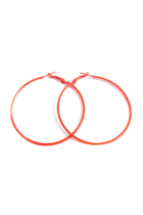Orange Hoop Earrings Skinny Thin Hoop Earrings 2.25 inch Hoops