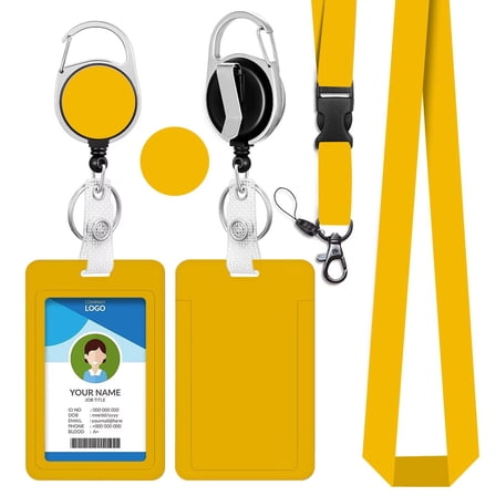 Orange ID Badge Holder with Breakaway Lanyard, Cute Teacher Breakaway Lanyard for Keys & Keychain with Retractable Badge Reel Holder,for Women Nurse Teacher Student