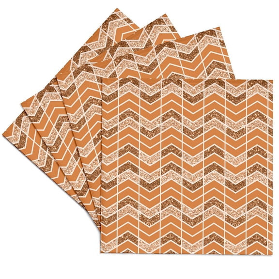 3drose, Orange Image of Glitter Broken Chevron Stripes Pattern, Set of 4 Ceramic Tile Coasters