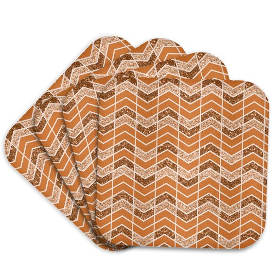 3drose, Orange Image of Glitter Broken Chevron Stripes Pattern, Set of 4 Coasters - Soft