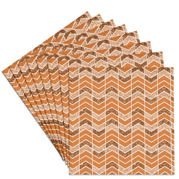3drose, Orange Image of Glitter Broken Chevron Stripes Pattern, Set of 8 Ceramic Tile Coasters
