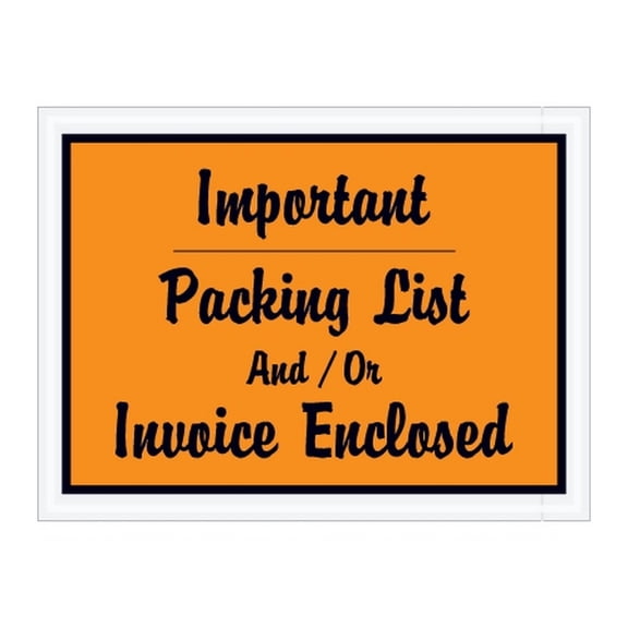 Orange "Important Packing List And/Or Invoice Enclosed" Envelopes 4 1/2" X 6" (1000 Case)