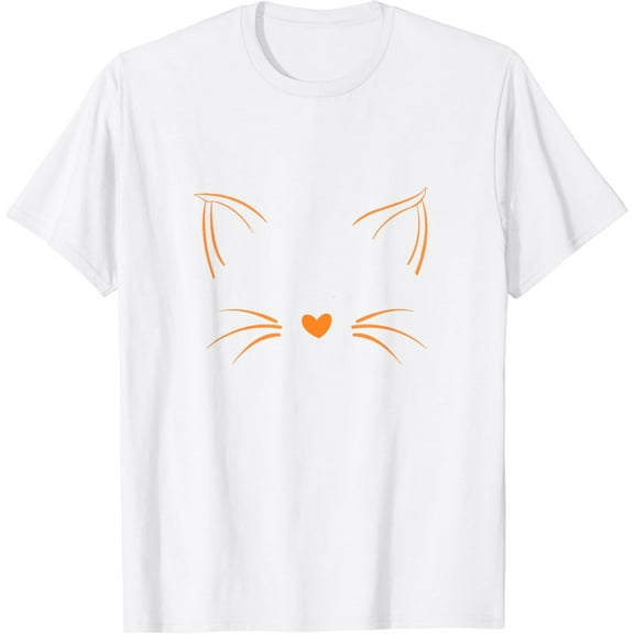 Orange Invisible Cat Face Orange Color Graphic T-Shirt100% cotton