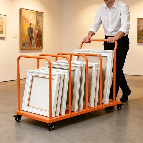 Orange Iron Carton Cart Mobile Board Transport Trolley Max 100Lbs Moving For Warehouse Studio Shop