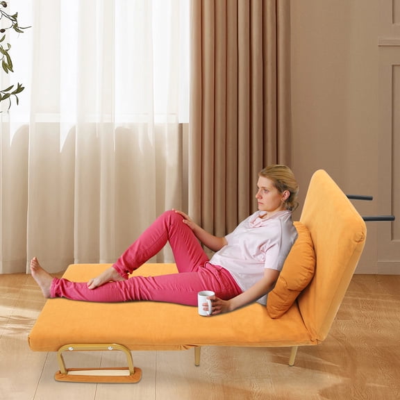 Orange Iron Sponge 68x190cm Cloud Sofa Bed Foldable Dual-Purpose Five-Speed Adjustable Multifunctional Folding Sofa Bed