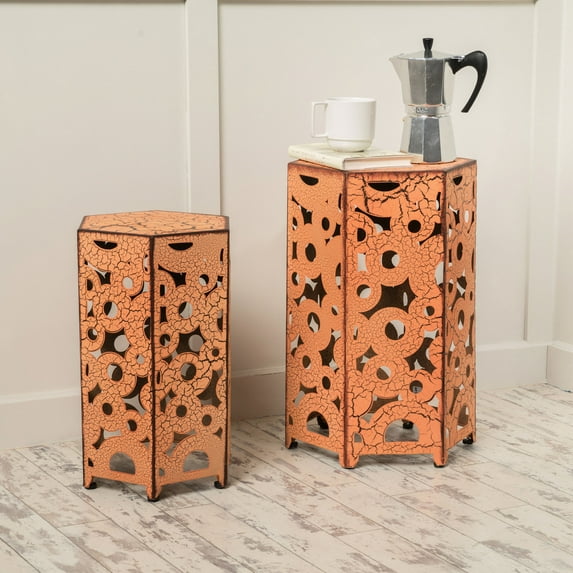 Orange Iron Tables with Intricate Fleur - de - lis / Suit Indoor and Outdoor Spaces