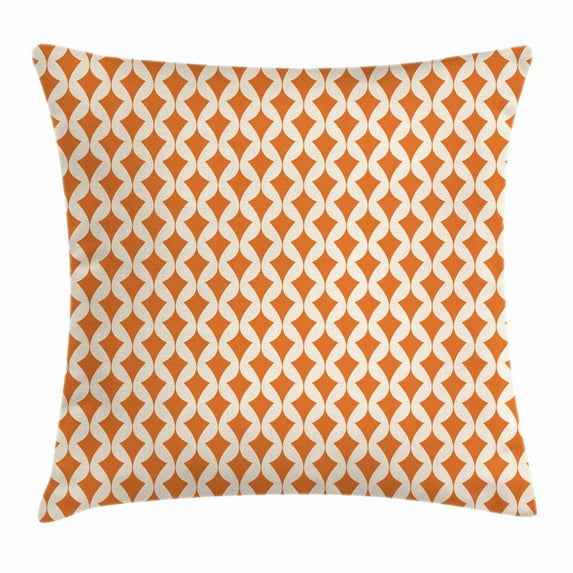 Orange and Ivory Throw Pillow Cushion Cover, Abstract Ornamental Pattern with Curvy Shapes Retro Modern Style, Decorative Square Accent Pillow Case, 24 X 24 Inches, Orange and Ivory, by Ambesonne