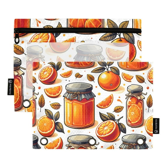 Orange Jam Jar 2 Pack Pencil Pouch for 3 Ring Binder Smooth Zipper Folders with Pockets Clear Window Pencil Case