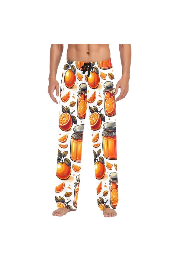 Orange Jam in Jars Men's Pajama Pants Cotton Long Sleepwear Lounge Pants S