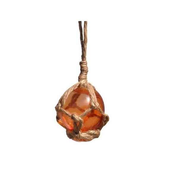 Orange Japanese Glass Ball Fishing Float with Brown Netting Decoration- 2 in.