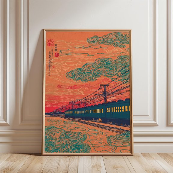 Orange Japanese Night Train Poster Unframed Paper Print