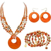 Orange Jewelry Sets for Women 4 Pcs Chunky Beaded Mrs Roper Costume Jewelry for Women Boho Multi Strand Colorful Shell Necklace for WomenST0026-Orange