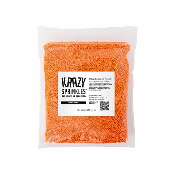 Krazy Sprinkles - Edible Orange Jimmies - Classic Ice Cream Topping, 1lb Bag