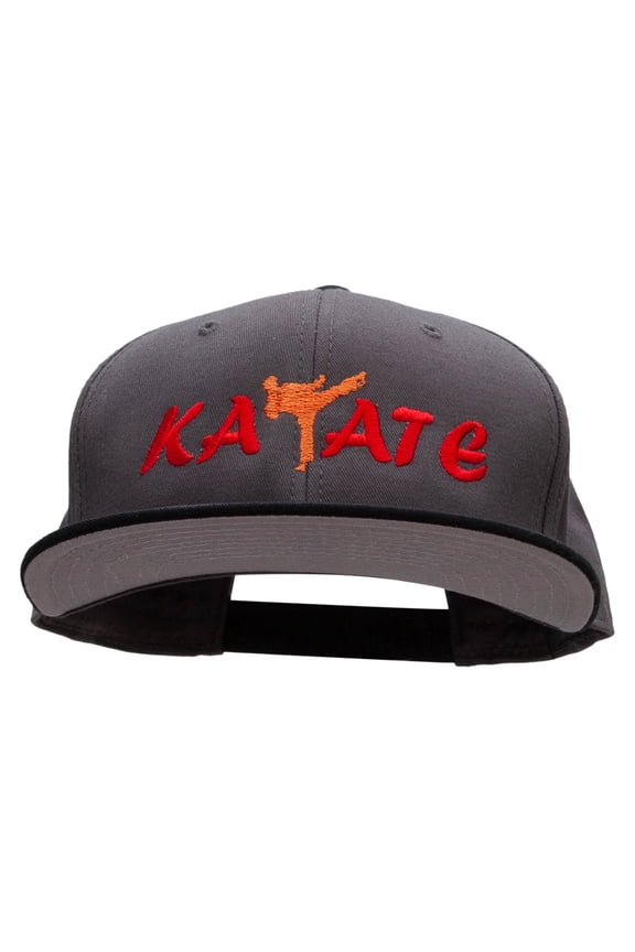 Orange Karate Kick Embroidered Two Tone Flat Bill Snapback - Black Charcoal OSFM