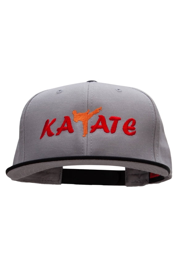 Orange Karate Kick Embroidered Two Tone Flat Bill Snapback - Black Grey OSFM