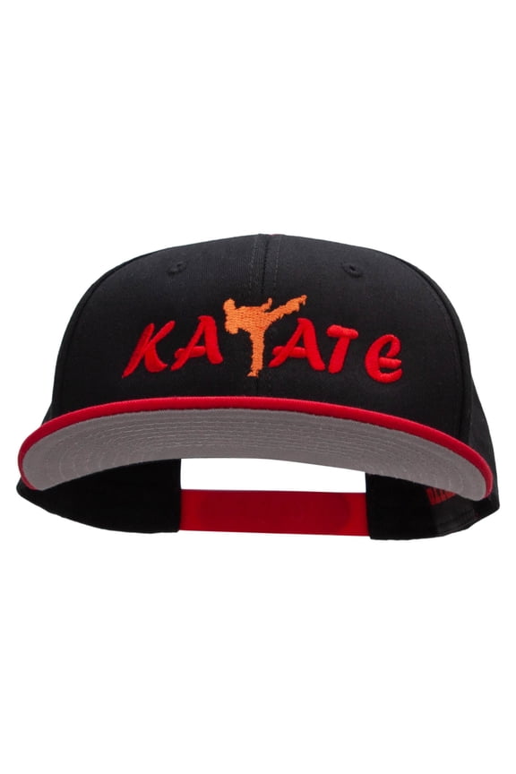 Orange Karate Kick Embroidered Two Tone Flat Bill Snapback - Red Black OSFM