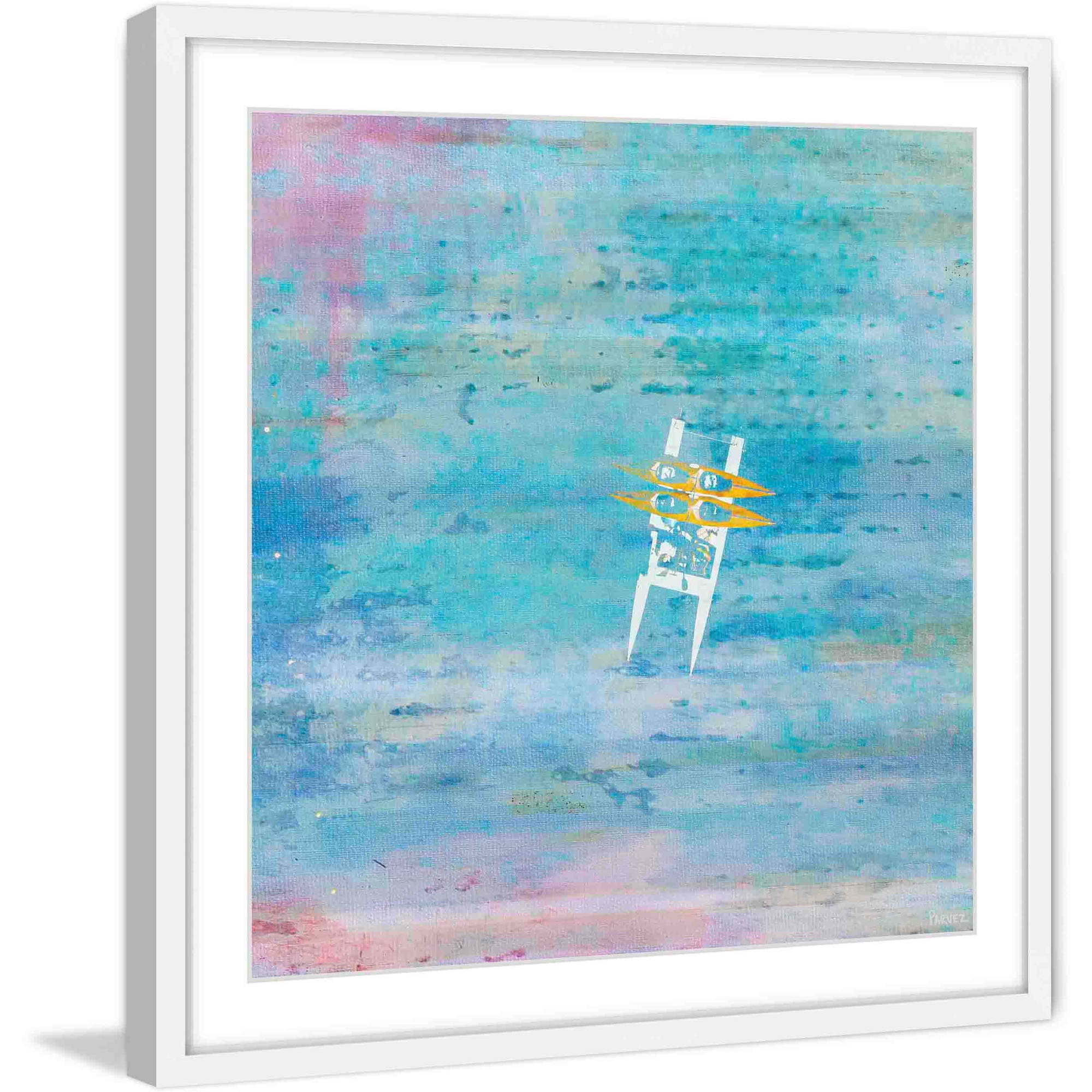 "Orange Kayaks" Framed Painting Print