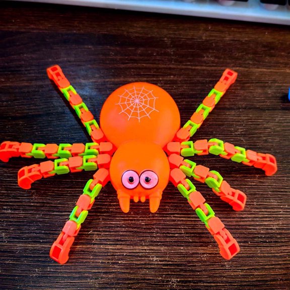 Orange Kids Mechanical Spider Fidget Toy Diy Chain Stress Relieving Transformable Splicing Sensory Decompression Party Favors For Children