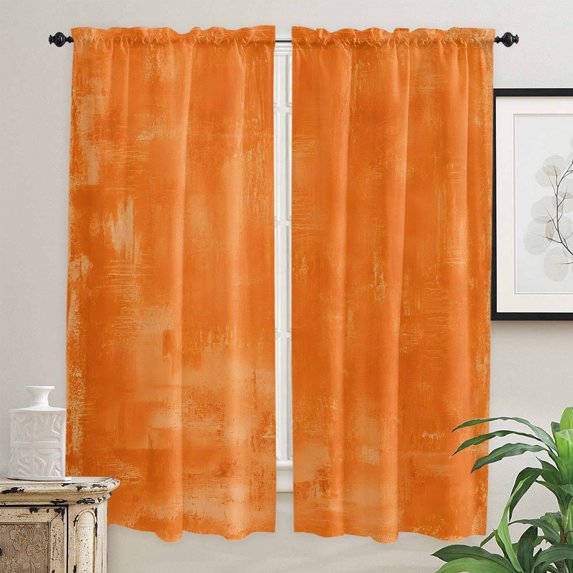 Orange Kitchen Curtain for Berdoom Living Room Cafe 72 Inch Length, Boho Modern Abstract Simple Distressed Pattern Tiers Curtains Light Filtering Drapes Rod Pocket Window Treatment 2 Panels 52"Wx72"L