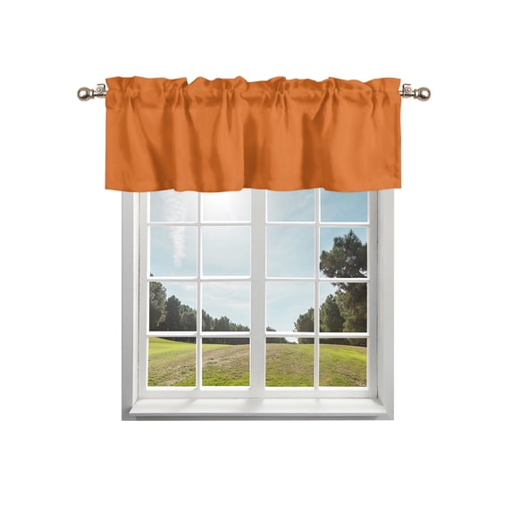 Orange Kitchen Curtain Valances for Windows Farmhouse Short Curtains, Pure Orange Rod Pocket Valance Curtain for Bedroom Cafe Living Room 42"x18"