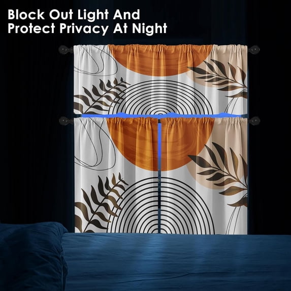 Orange Kitchen Curtains Black Grey Window Curtains Valance and Tier Set of 3, White Modern Rod Pocket Short Tier Curtain, Abstract Art Small Cafe Curtains for Kitchen Decor 54" x 24"