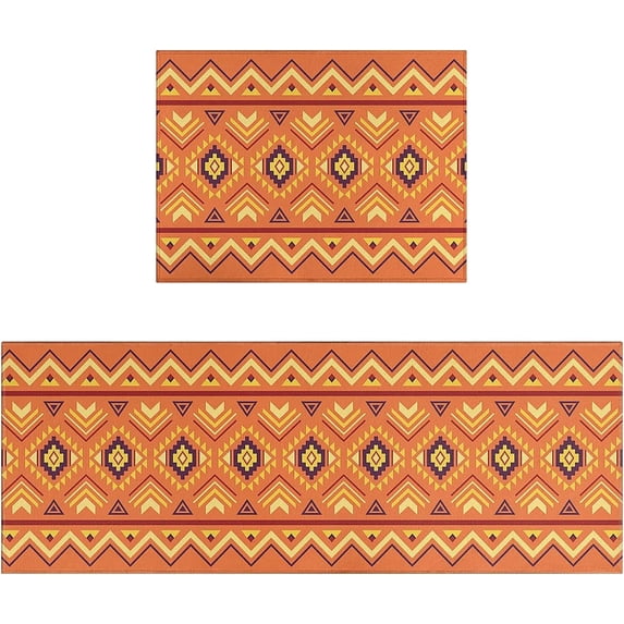Orange Kitchen Rug Set 2 Piece Boho Kitchen Floor Mats Non Slip Washable Kitchen Rugs Orange Boho Kitchen Decor