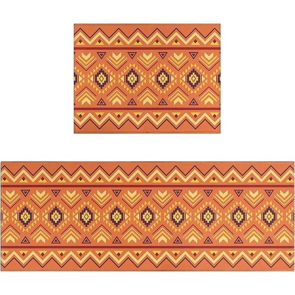 Orange Kitchen Rug Set 2 Piece Boho Kitchen Floor Mats Non Slip Washable Kitchen Rugs Orange Boho Kitchen Decor