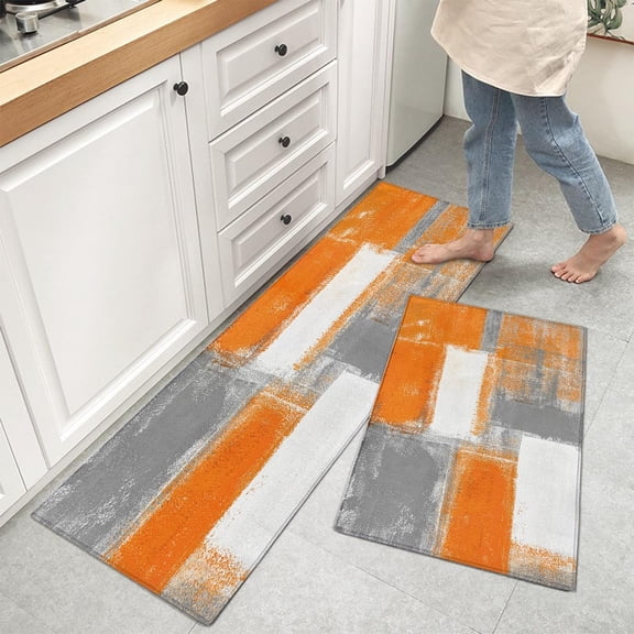 Orange Kitchen Rugs, Kitchen Mat Kitchen Gadgets, Orange Abstract Art Runner Rug, Kitchen Mats for Floor, Orange Kitchen Rug 2PCS, Orange Kitchen Decor Floor Mats, Kitchen Runner Rug, Anti-Fatigue Mat