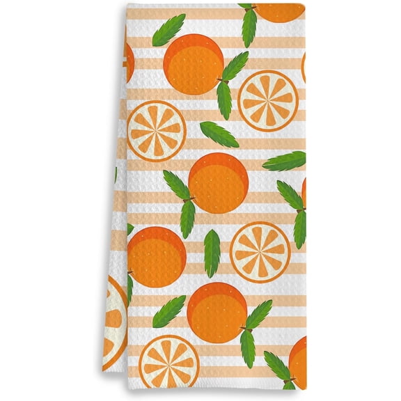 Orange Kitchen Towels, Fruit Lover Gifts, Summer Citrus Fruit Orange Striped Decorative Dish Tea Hand Towels for Kitchen Bathroom, 16x24 Inches