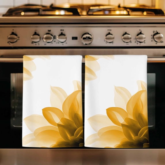 Orange Kitchen Towels Set of 2, Boho Modern Floral Abstract Ombre Leaf White Absorbent Dish Towels for Kitchen, Microfiber Hand Towel, Quick Drying Tea Towel for Cleaning Decorative Dishcloths