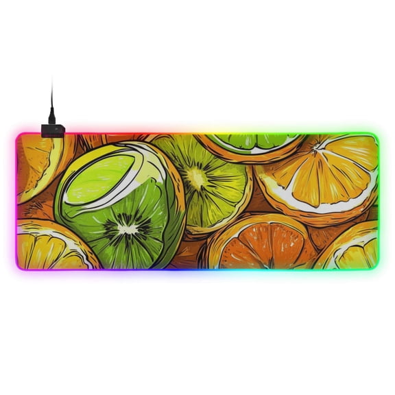 Orange Kiwifruit Figure RGB Gaming Mouse Pad Large Keyboard Mat Rubber Base 13 Light Modes